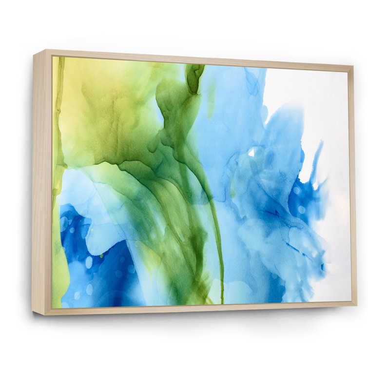 Wrought Studio Bright Green Blue Splashes Inks Modern Canvas Artwork